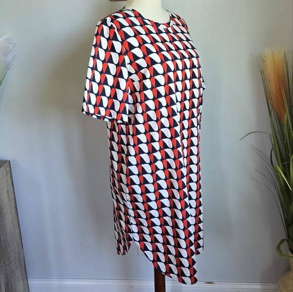 COS, New, Red White Navy Oversized Printed Poplin Shirt Shift Dress, Size 8 - Picture 8 of 16